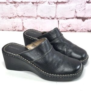 CHEROKEE Genuine Leather Size 9.5 Black Chunky Wedge Block Heel Clog Mules